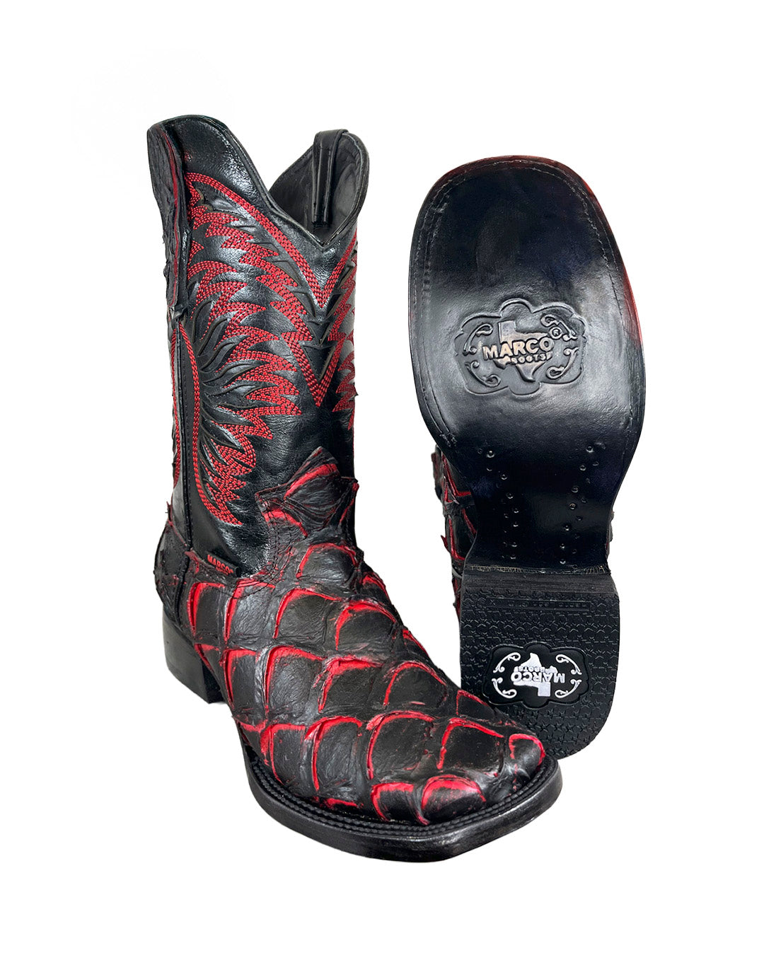 JP Western Boots - Black Red Pirarucu