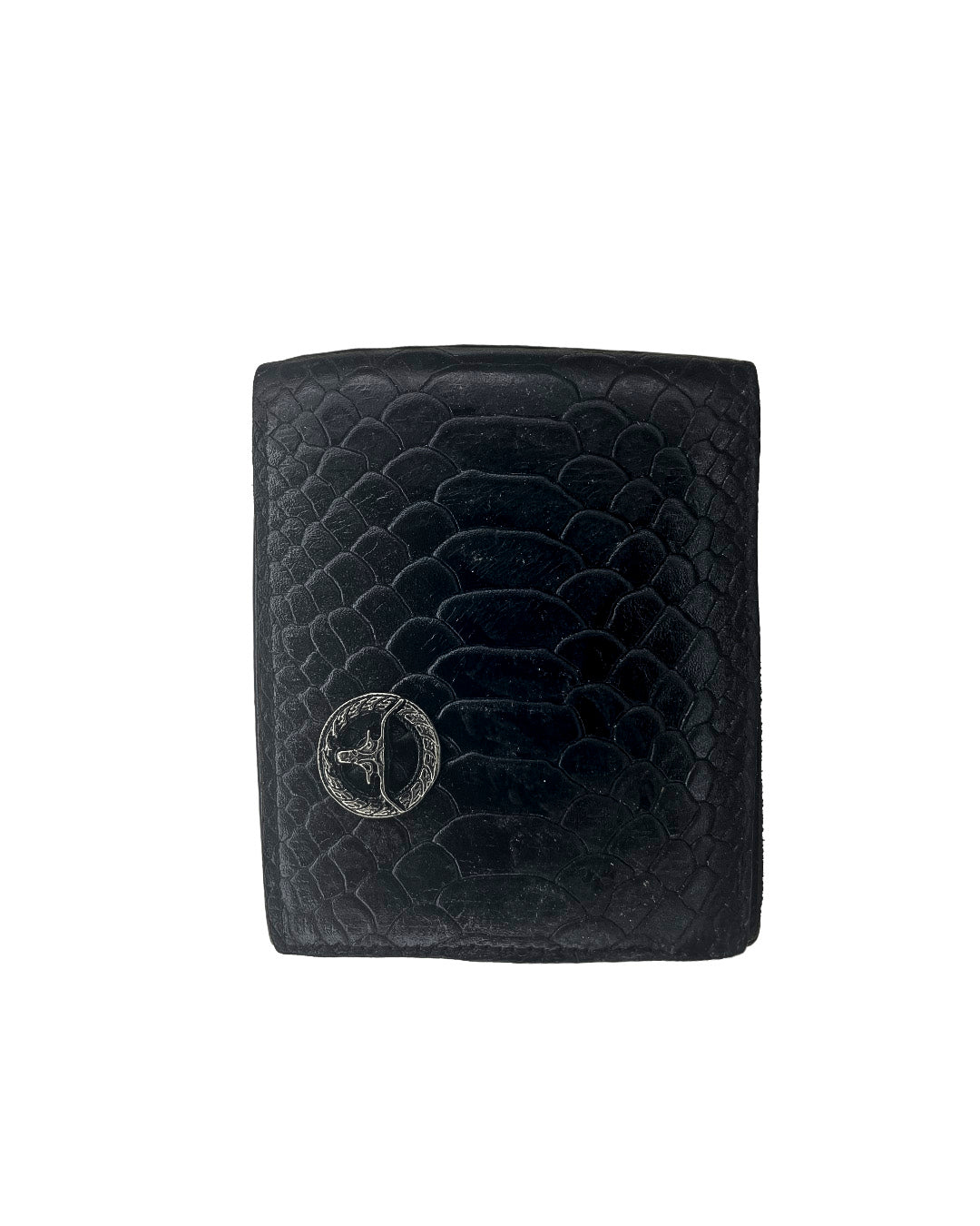 Cartera Estilo Pitón Negro con Broche de Toro