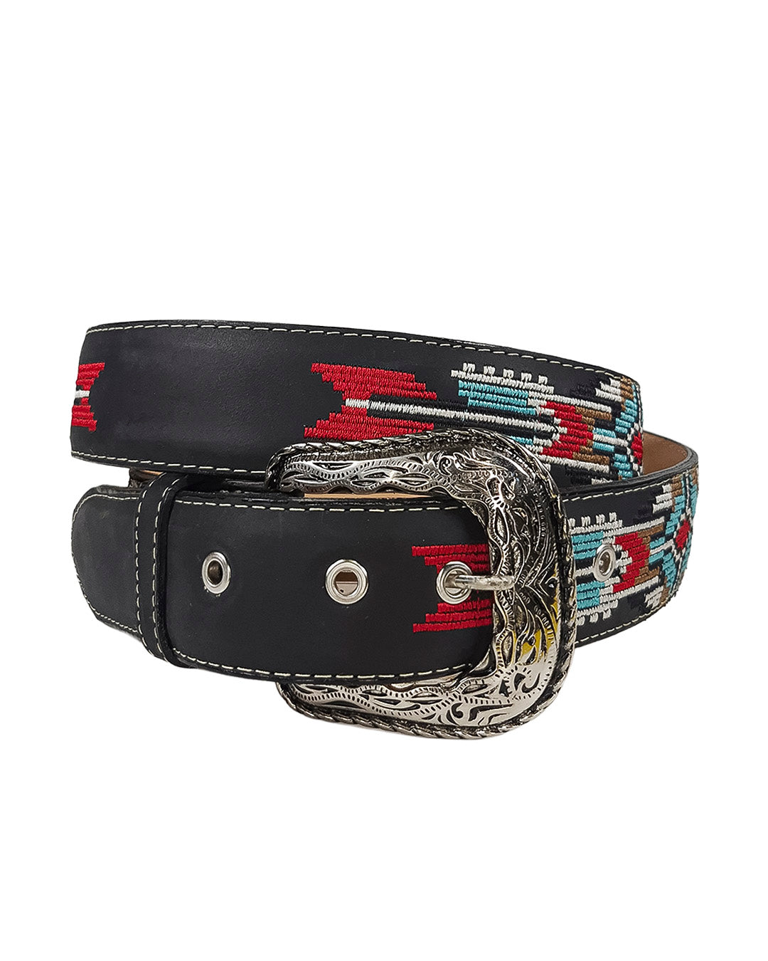 Cinturón Negro con Bordado Trival Rojo