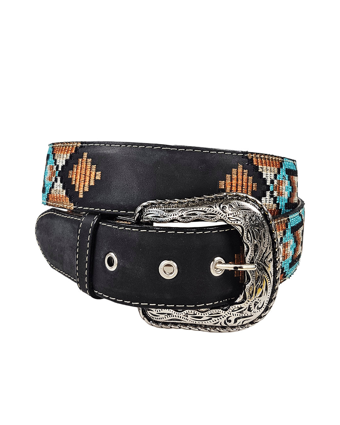 Cinturón Negro con Bordado Trival Naranja