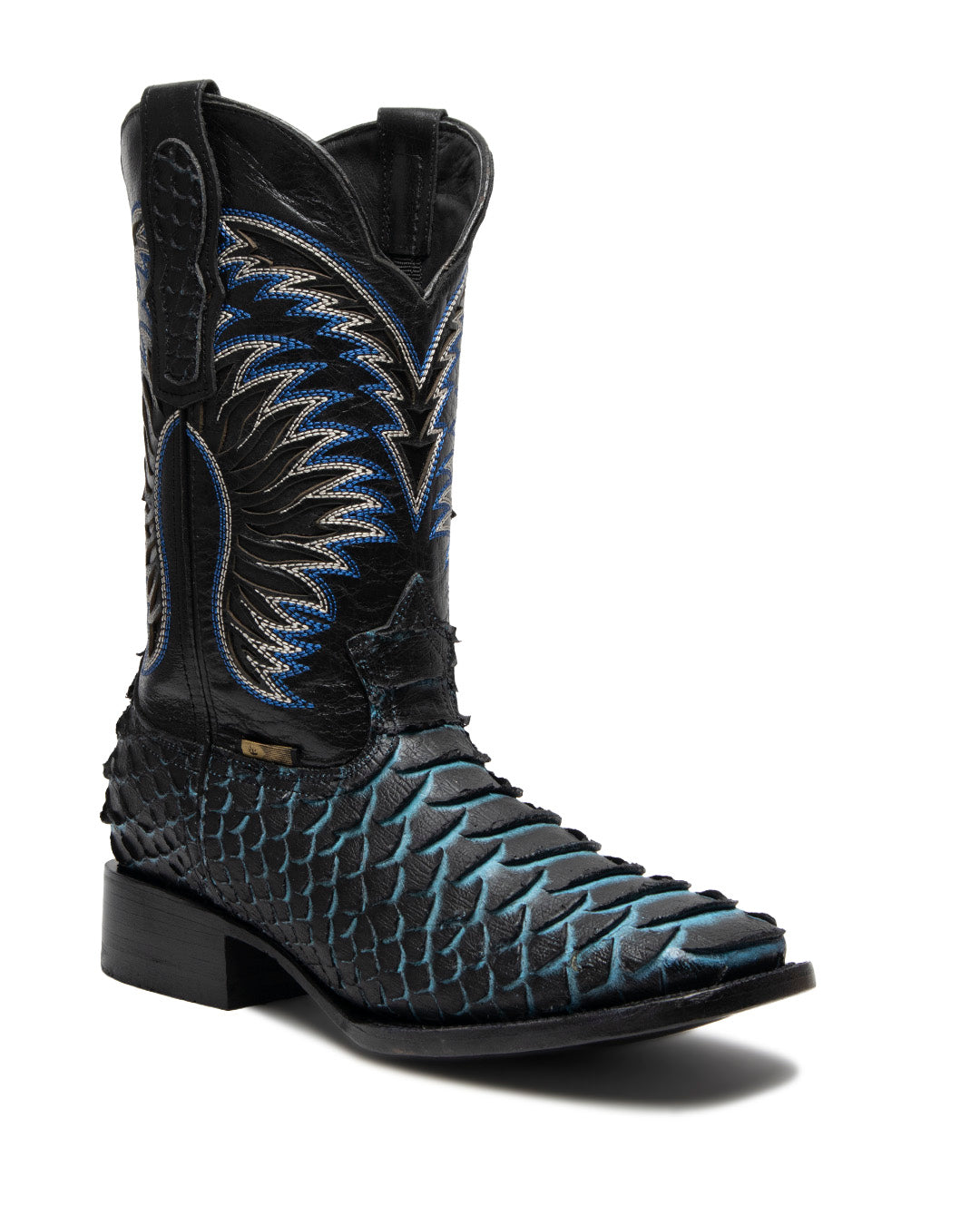 JP Western Boots - Blue Black Python Python Embossed